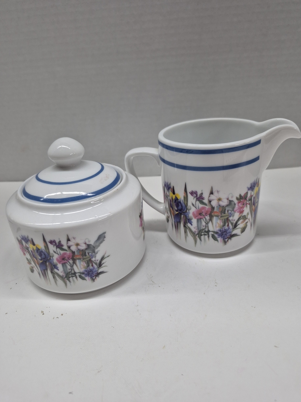 Vintage Valerie Pfeiffer Porcelain Wildflower Creamer and Covered Sugar Bowl